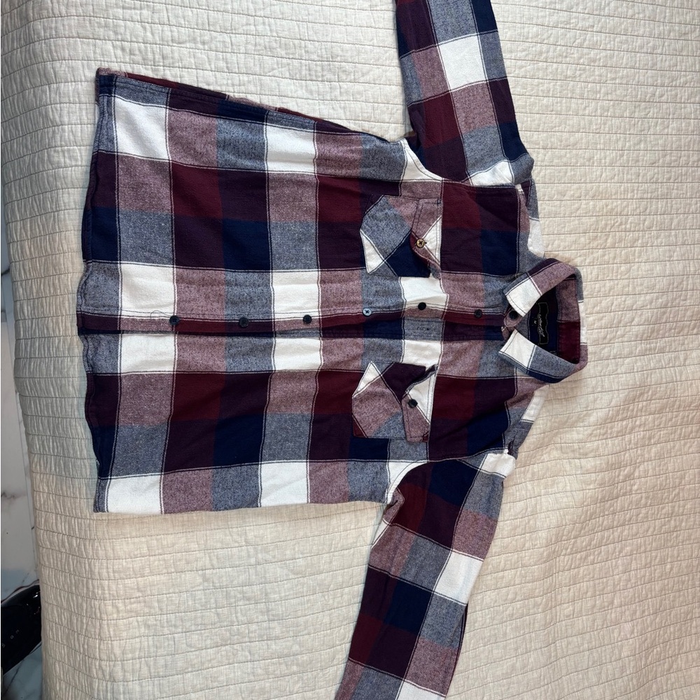 Plaid Button-Up Shirt in Red, Blue, and White